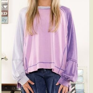 Blue Velvet “ Camille “ Blue Velvet COLOR BLOCK RELAX FIT TOP in Purple
